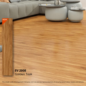 Ruang keluarga dengan lantai ECO FLOORING Super Vinyl Plank Golden Teak EV 2008 yang menciptakan suasana hangat dan elegan