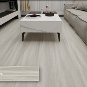 ECO FLOORING Super SPC EV 5001 Snow Ash ruang tamu modern minimalis putih