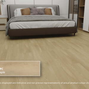 ECO FLOORING Super SPC EV 5002 Blonde Maple kamar tidur hangat modern cozy.