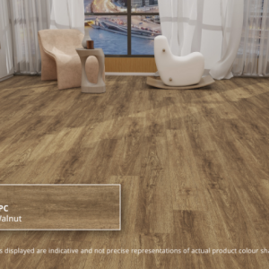 ECO FLOORING Super SPC EV 5006 Washed Walnut ruang santai rustic modern timeless.