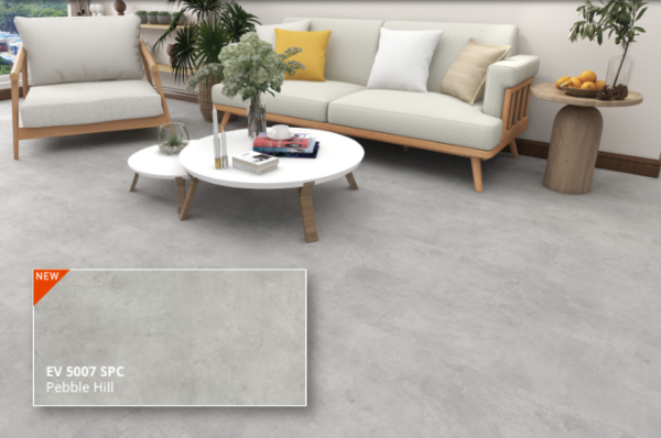 ECO FLOORING Super SPC EV 5007 Pebble Hill ruang tamu modern stone natural sophisticated