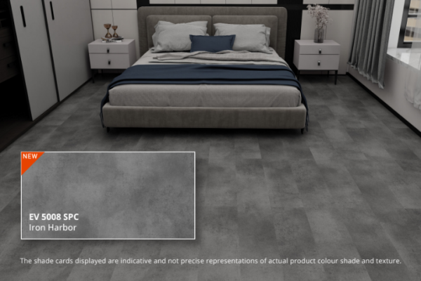 ECO FLOORING Super SPC EV 5008 Iron Harbor kamar tidur industrial modern concrete bold