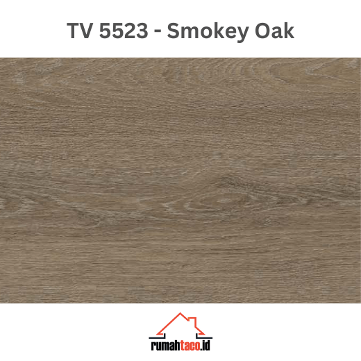 Lantai vinyl TACO Ultracore 500 SPC TV 5523 Smokey Oak motif kayu oak gelap dengan tekstur natural untuk interior modern