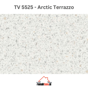 Lantai vinyl TACO Ultracore 500 SPC TV 5525 Arctic Terrazzo motif terrazzo putih dengan butiran agregat untuk interior minimalis modern