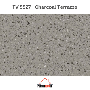 Lantai vinyl TACO Ultracore 500 SPC TV 5527 Charcoal Terrazzo motif terrazzo gelap dengan butiran agregat untuk interior modern luxury
