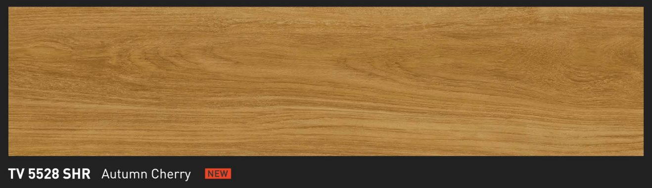 Plank lantai vinyl SPC TACO TV 5528 SHR Autumn Cherry dengan tekstur wood grain natural cherry