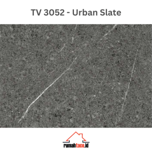 Lantai vinyl TACO Perform 300 TV 3052 Urban Slate produk terbaru dengan tekstur batu slate abu-abu gelap dan urat putih yang artistic