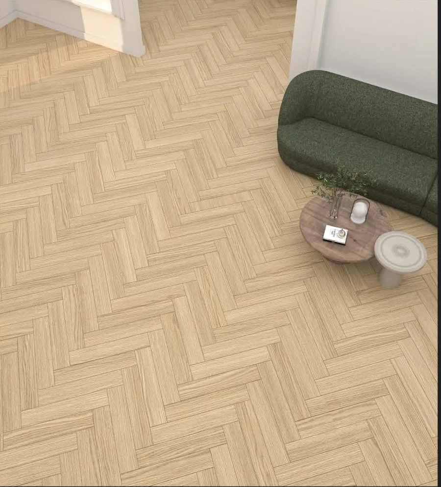Lantai SPC herringbone Taco Desert Oak TV 5531 SHR warna krem pasir